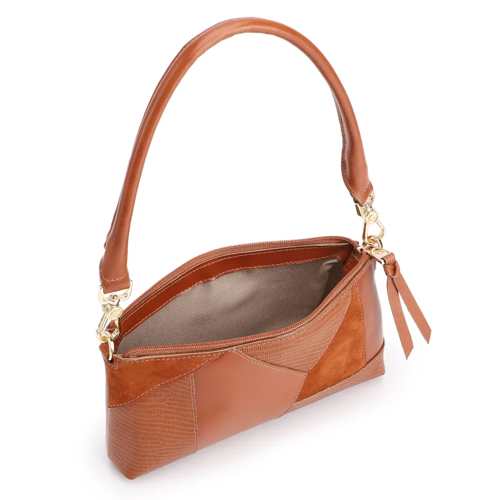 Bolsa De Ombro Patchwork Couro Marrom Claro - imagem 5