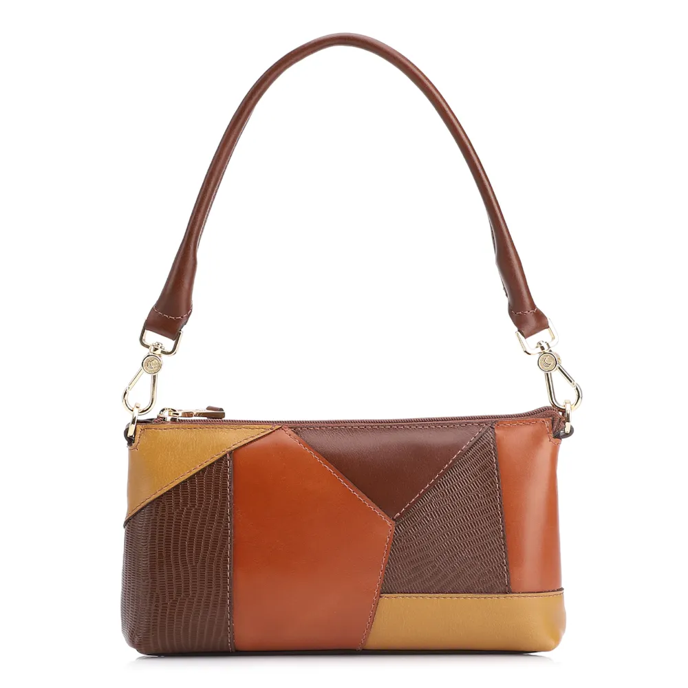 Bolsa De Ombro Patchwork Couro Marrom/Couro Colors - imagem 2