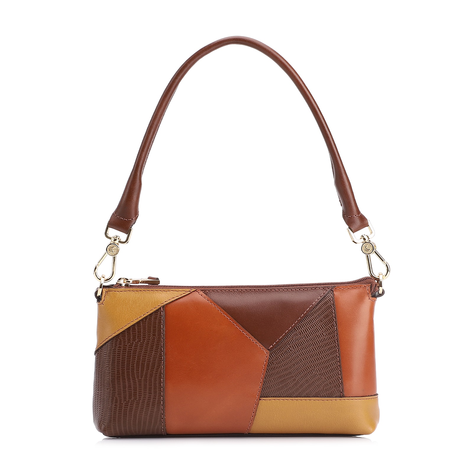 Bolsa De Ombro Patchwork Couro Marrom/Couro Colors