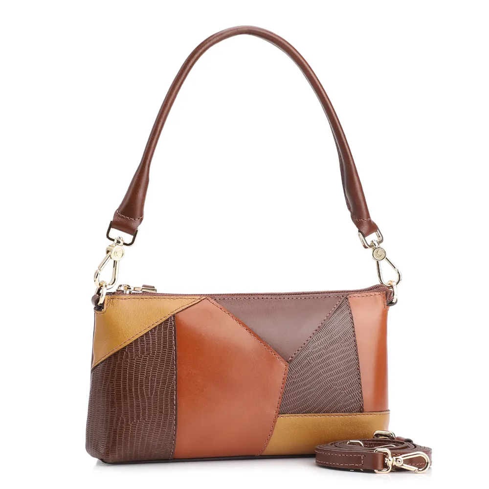 Bolsa De Ombro Patchwork Couro Marrom/Couro Colors - imagem 3