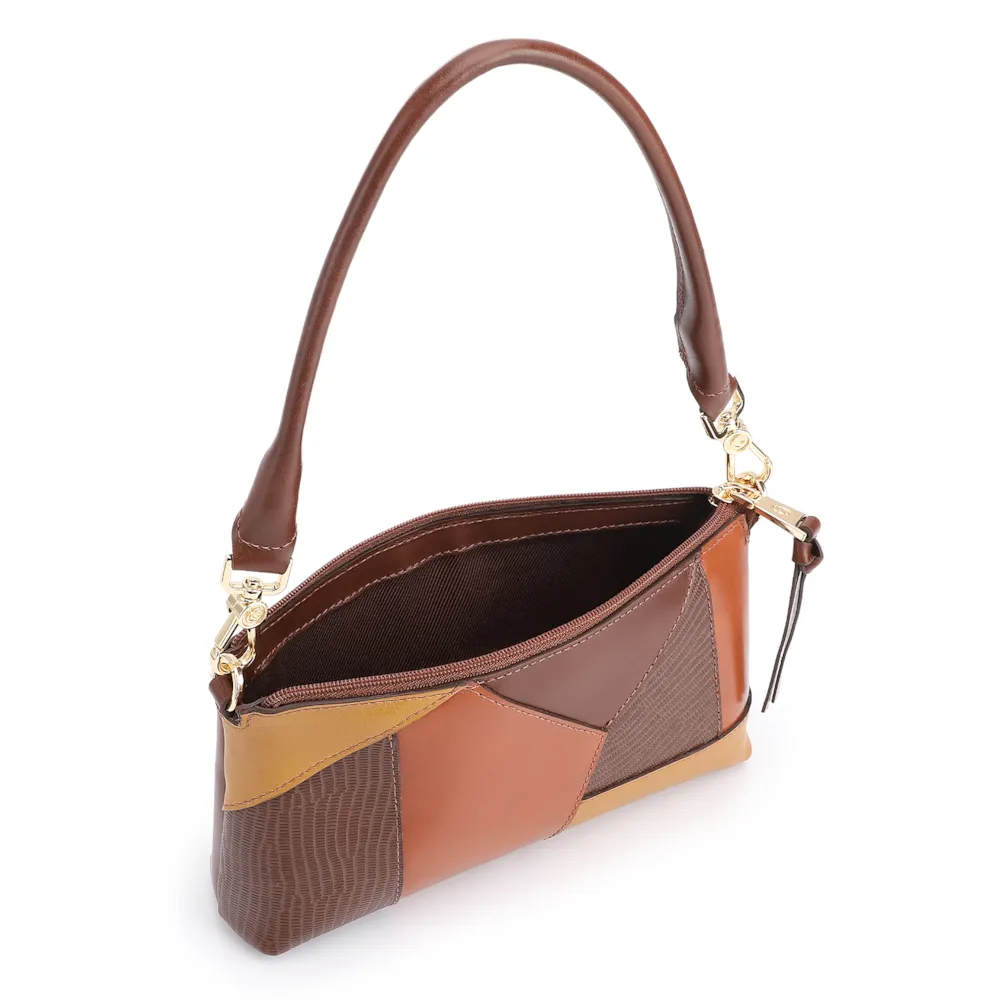 Bolsa De Ombro Patchwork Couro Marrom/Couro Colors - imagem 5