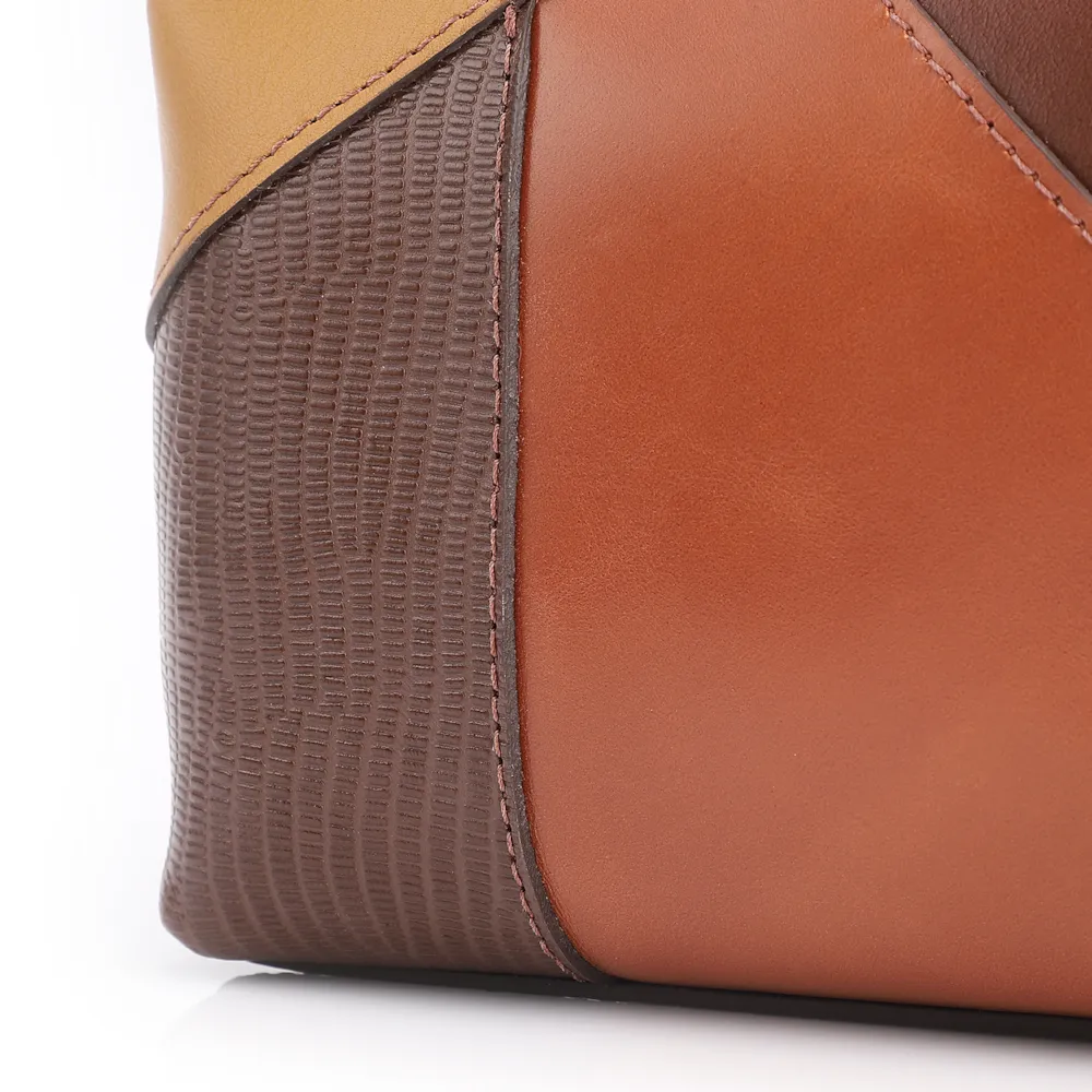 Bolsa De Ombro Patchwork Couro Marrom/Couro Colors - imagem 8