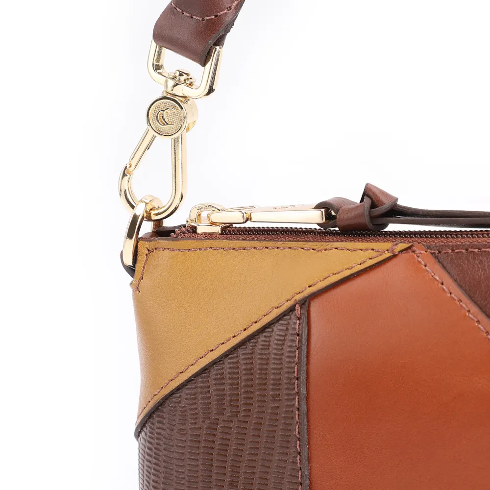 Bolsa De Ombro Patchwork Couro Marrom/Couro Colors - imagem 9