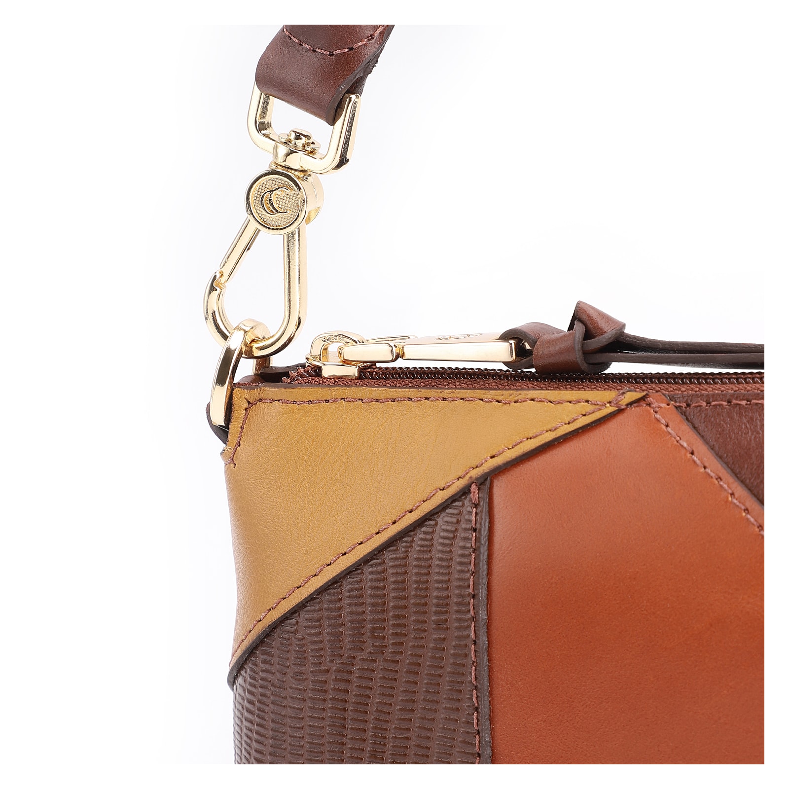 Bolsa De Ombro Patchwork Couro Marrom/Couro Colors