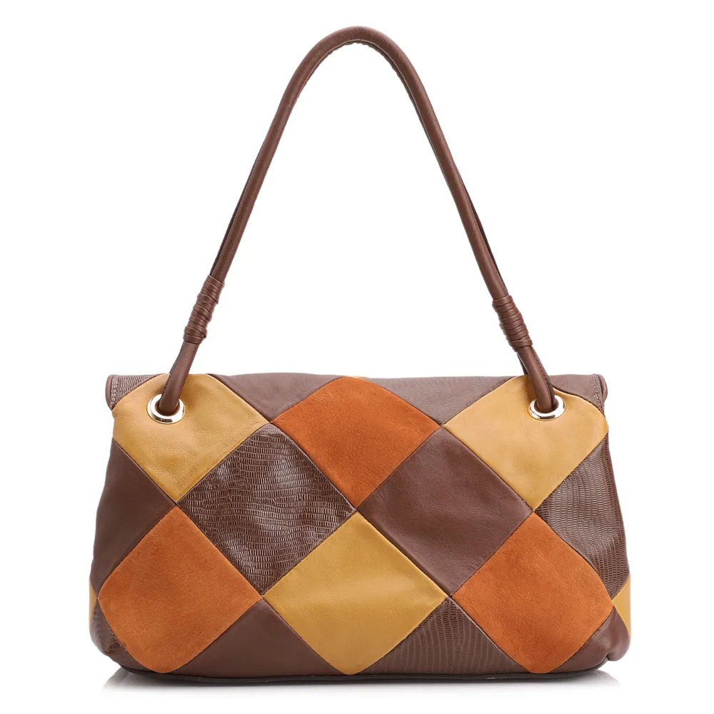 Bolsa De Ombro Patchwork Couro Marrom/Couro Colors - imagem 4