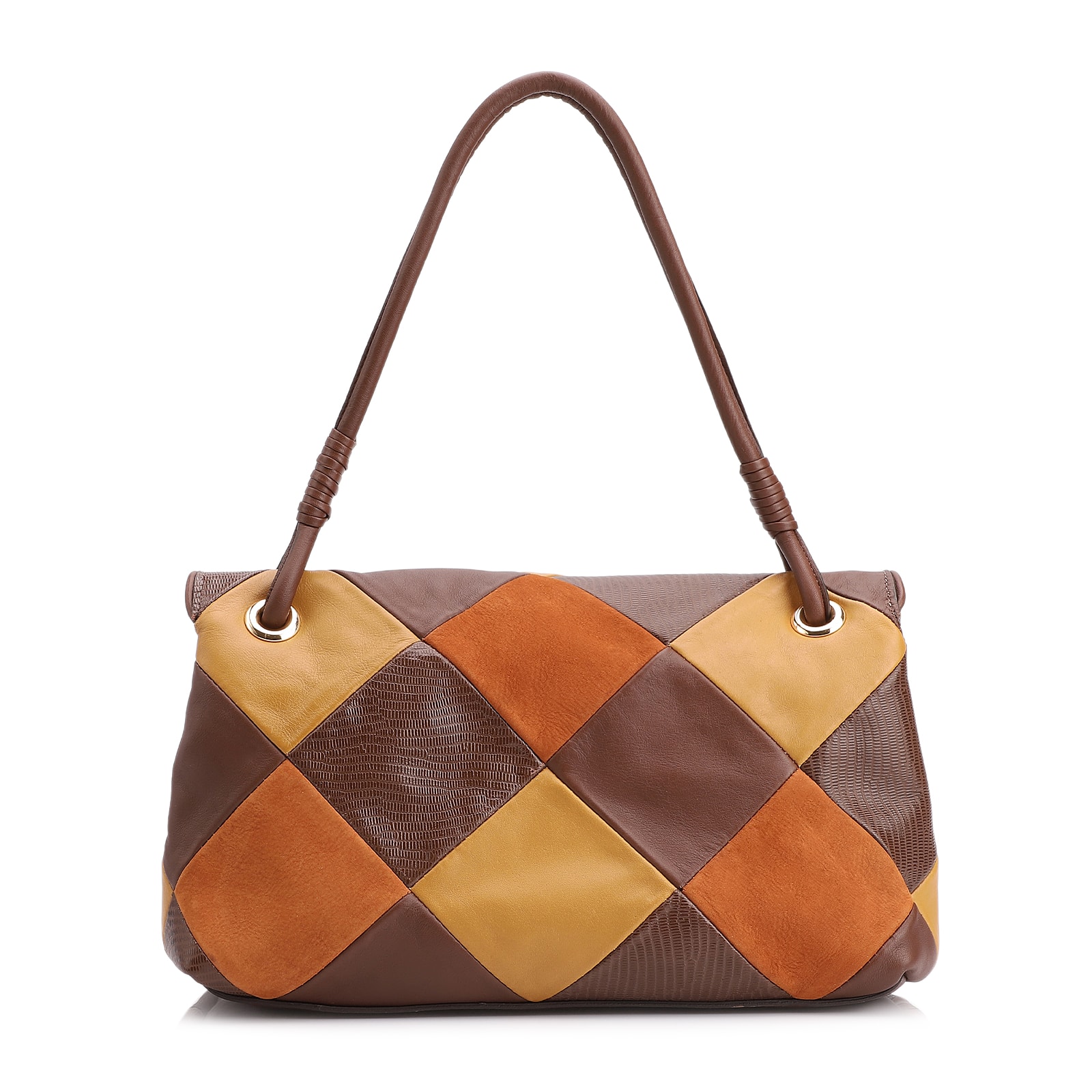Bolsa De Ombro Patchwork Couro Marrom/Couro Colors