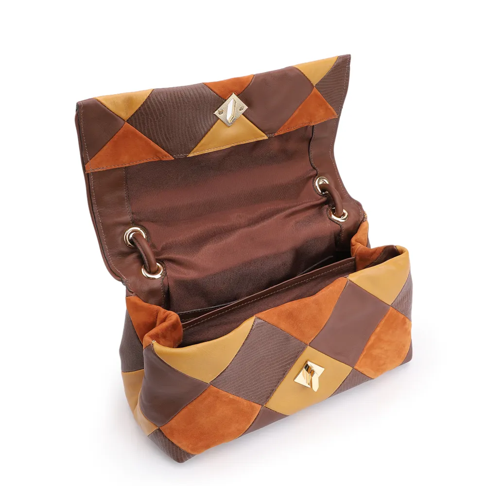 Bolsa De Ombro Patchwork Couro Marrom/Couro Colors - imagem 5