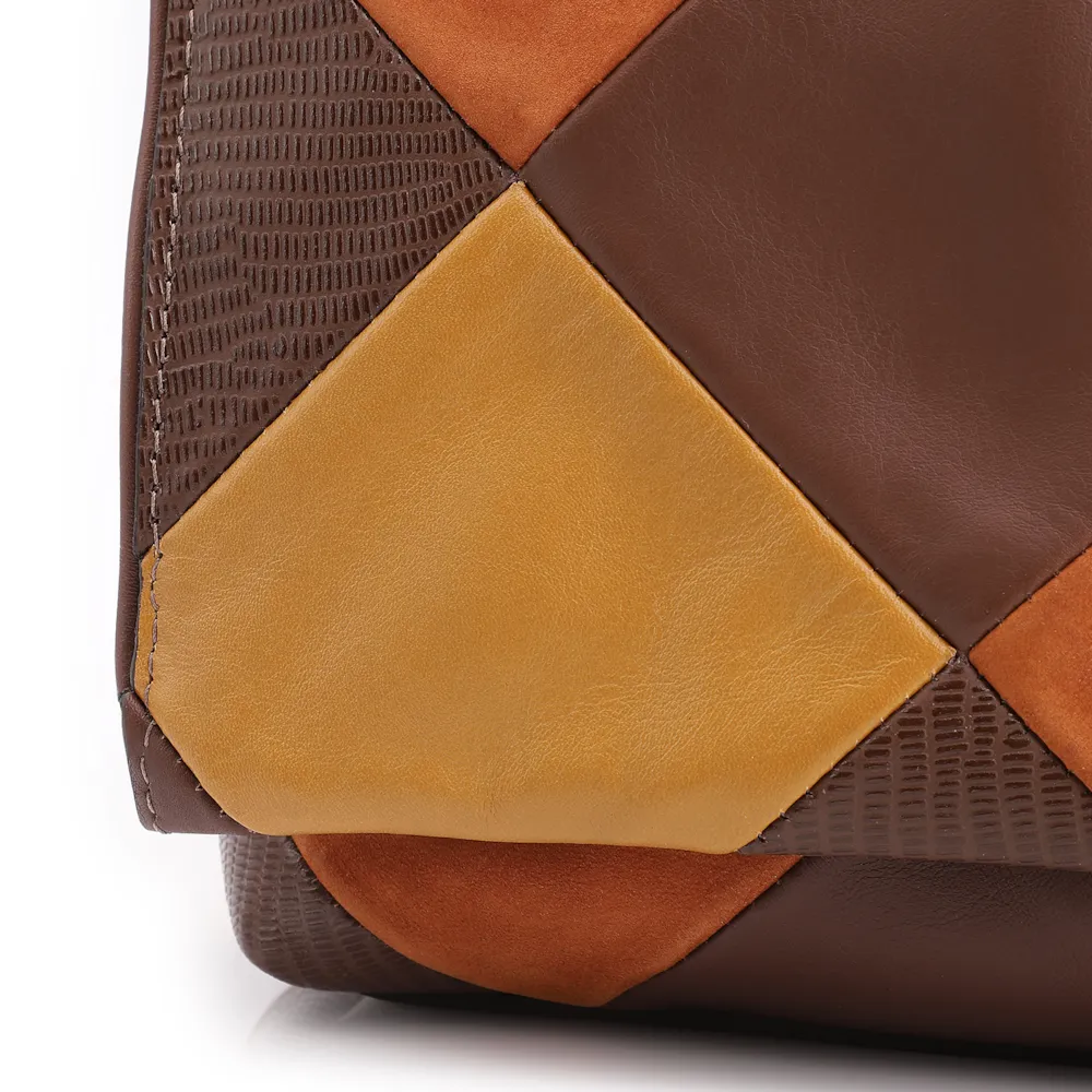 Bolsa De Ombro Patchwork Couro Marrom/Couro Colors - imagem 7