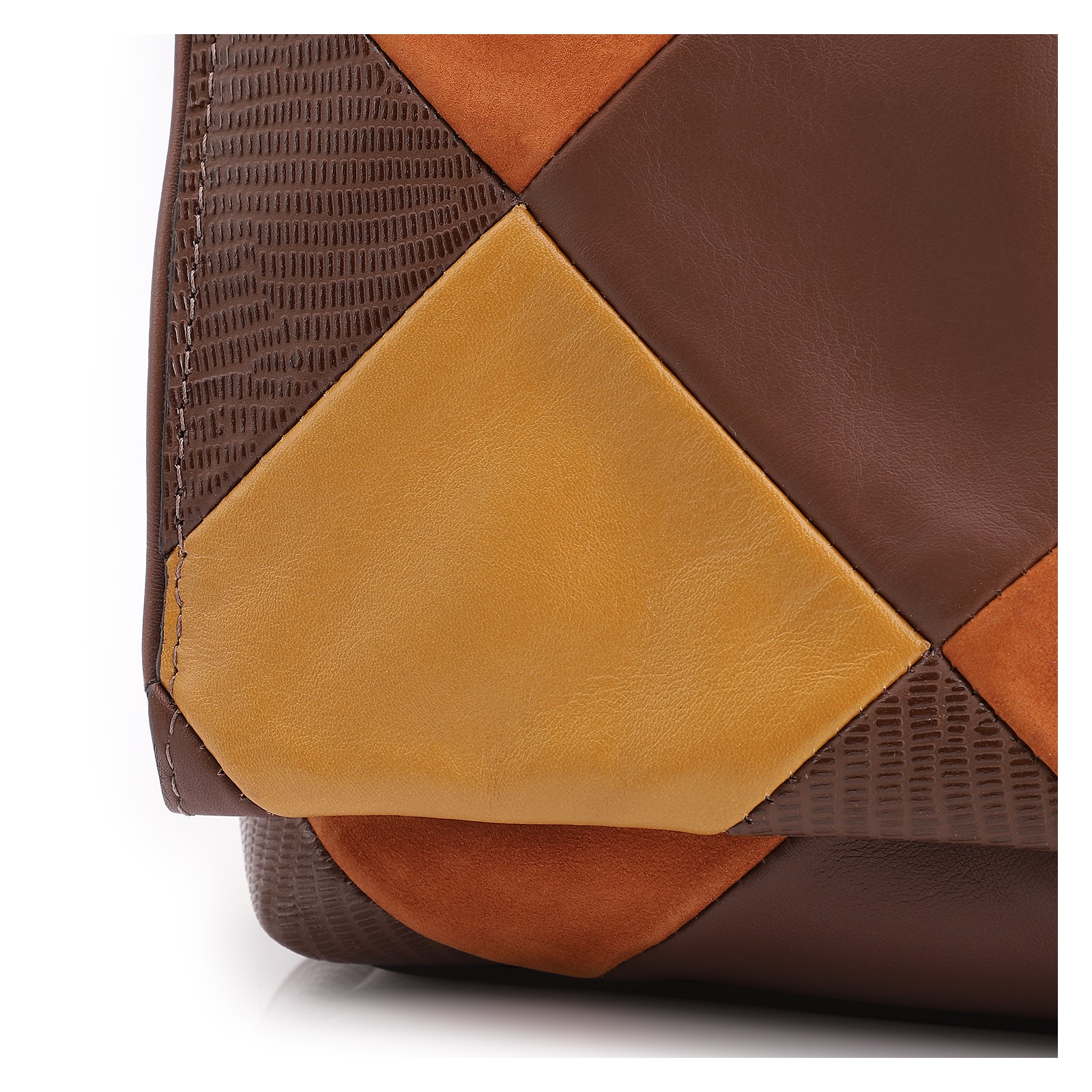 Bolsa De Ombro Patchwork Couro Marrom/Couro Colors