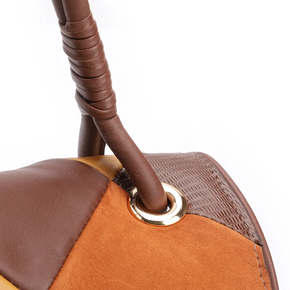 Bolsa De Ombro Patchwork Couro Marrom/Couro Colors - imagem 8