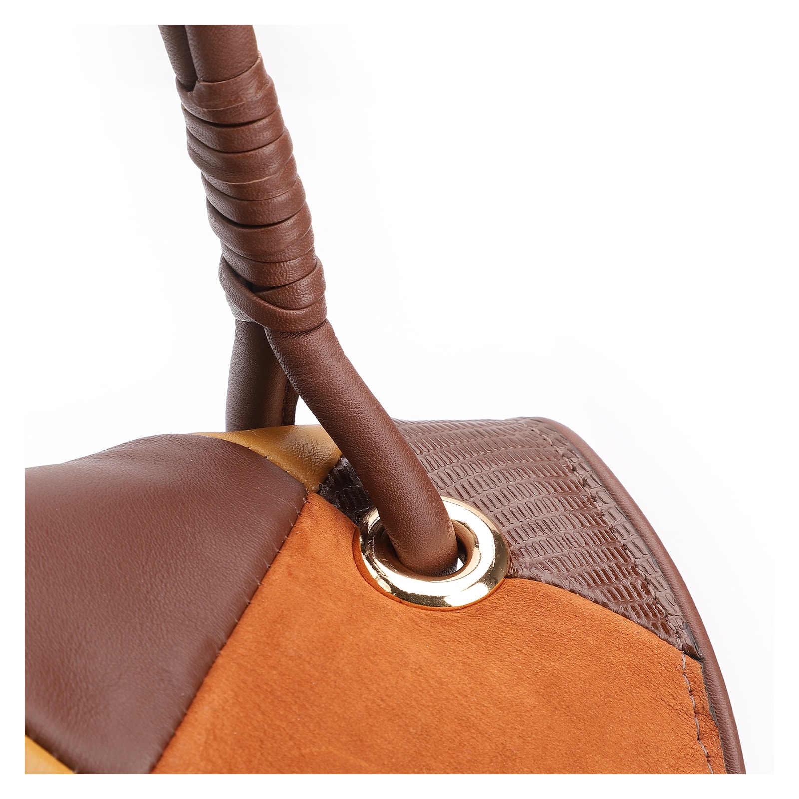 Bolsa De Ombro Patchwork Couro Marrom/Couro Colors