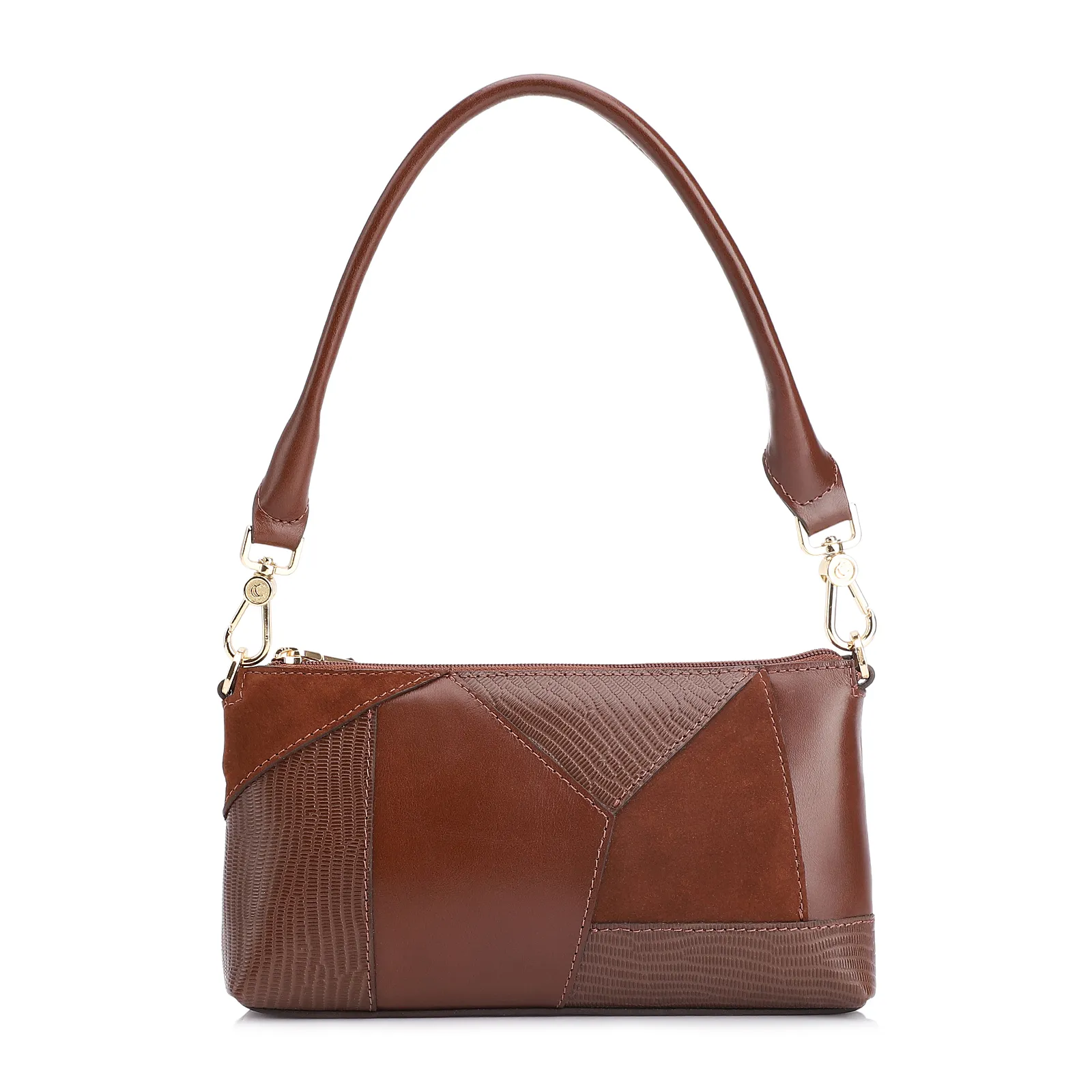 Bolsa De Ombro Patchwork Couro Marrom Escuro