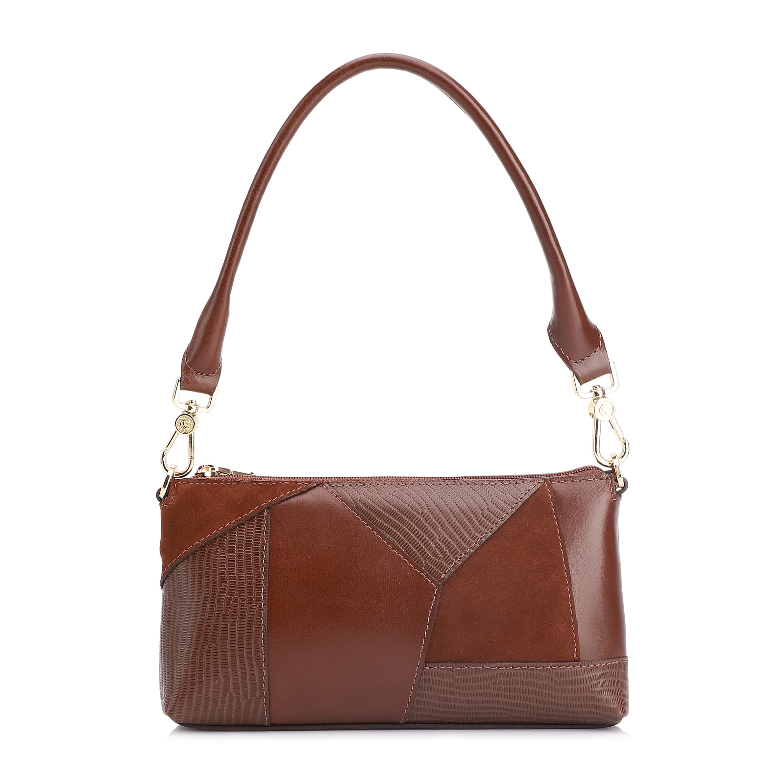 Bolsa De Ombro Patchwork Couro Marrom Escuro