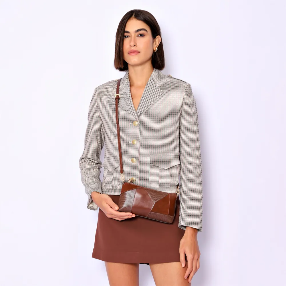 Bolsa De Ombro Patchwork Couro Marrom Escuro - imagem 2