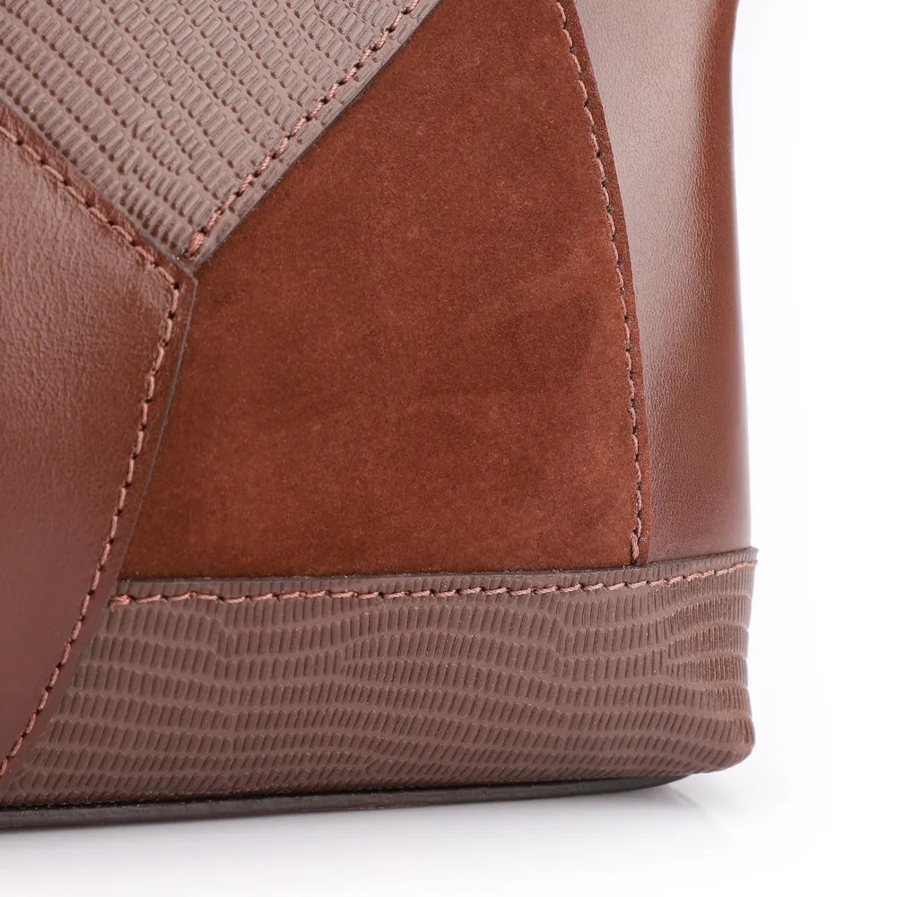 Bolsa De Ombro Patchwork Couro Marrom Escuro - imagem 8