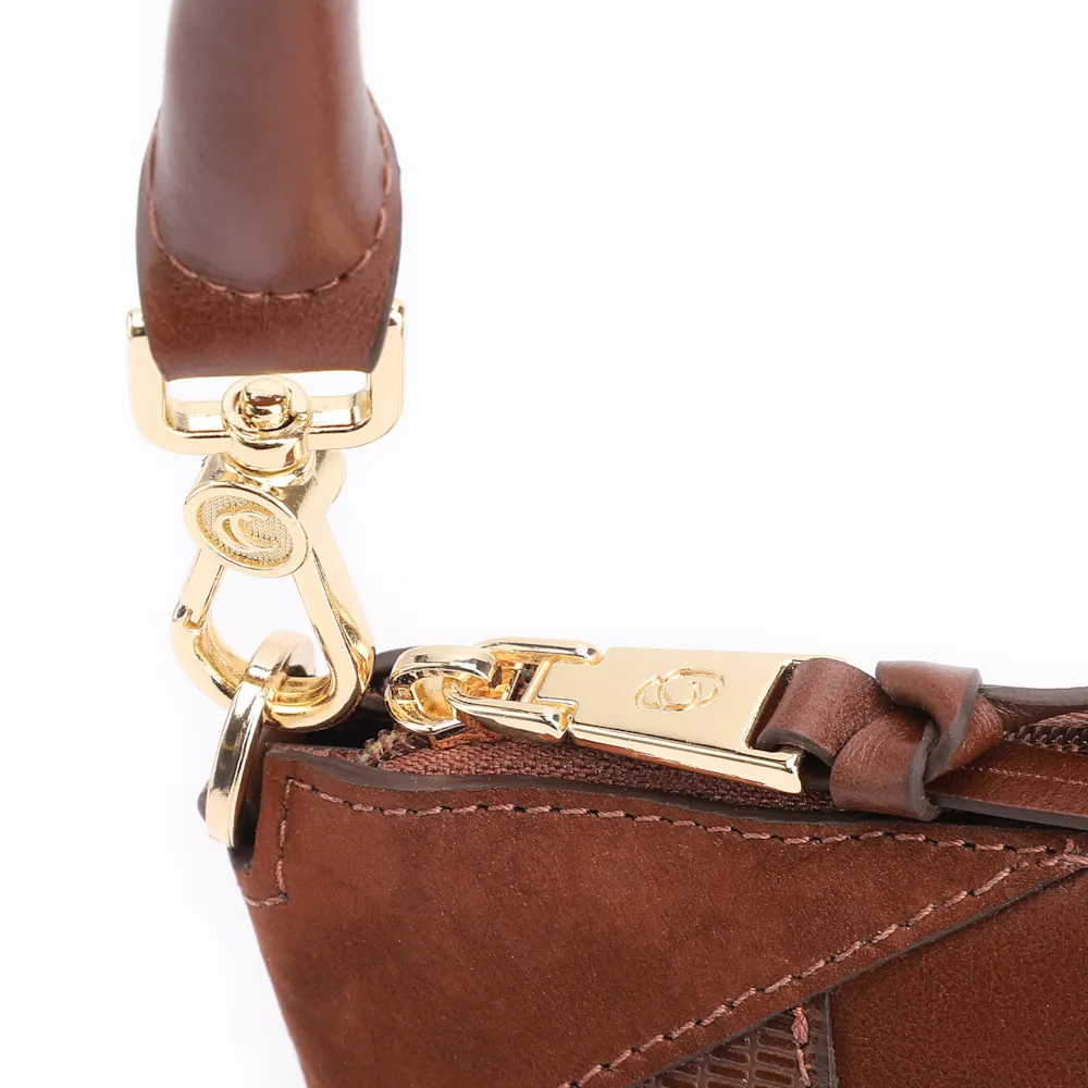 Bolsa De Ombro Patchwork Couro Marrom Escuro - imagem 9