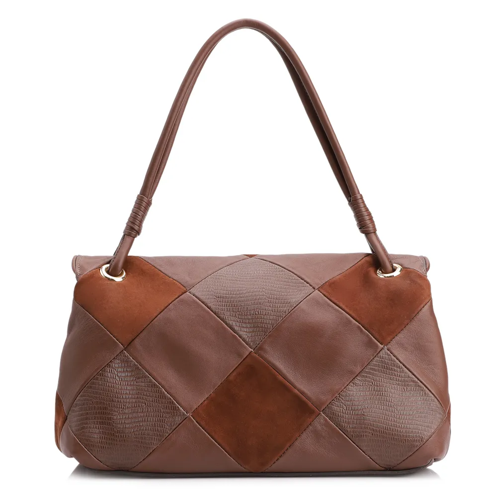 Bolsa De Ombro Patchwork Couro Marrom/Patcwork Marrom - imagem 4