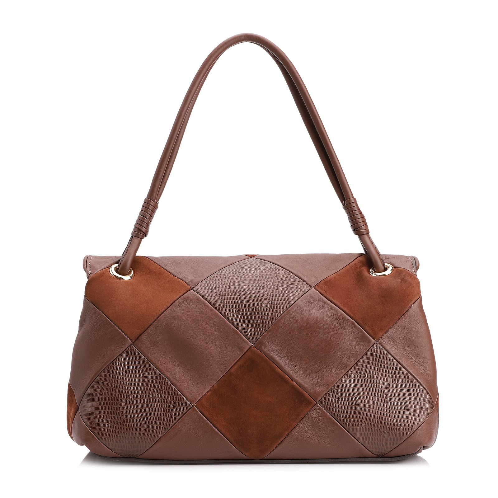 Bolsa De Ombro Patchwork Couro Marrom/Patcwork Marrom