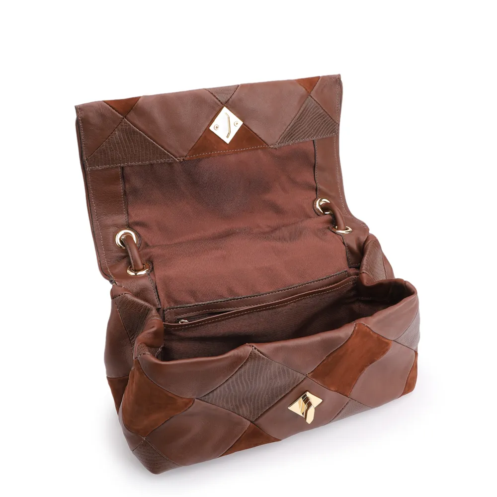 Bolsa De Ombro Patchwork Couro Marrom/Patcwork Marrom - imagem 5