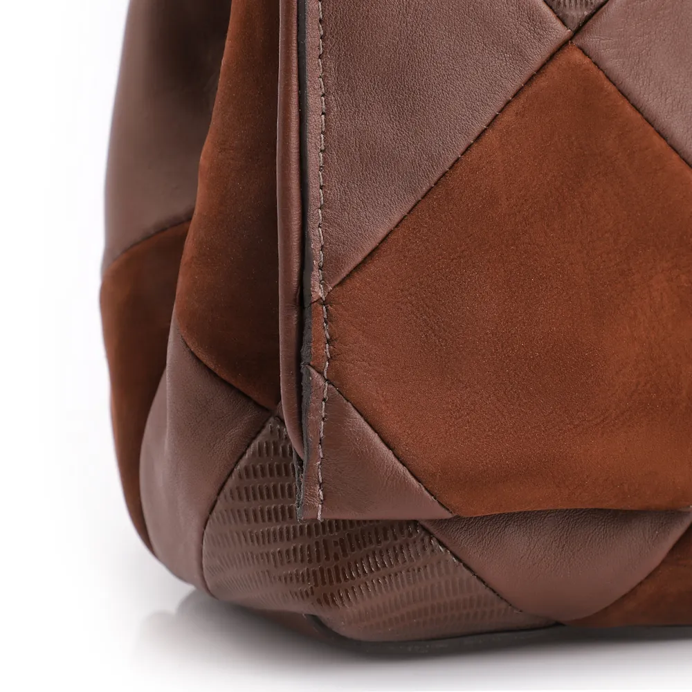 Bolsa De Ombro Patchwork Couro Marrom/Patcwork Marrom - imagem 7