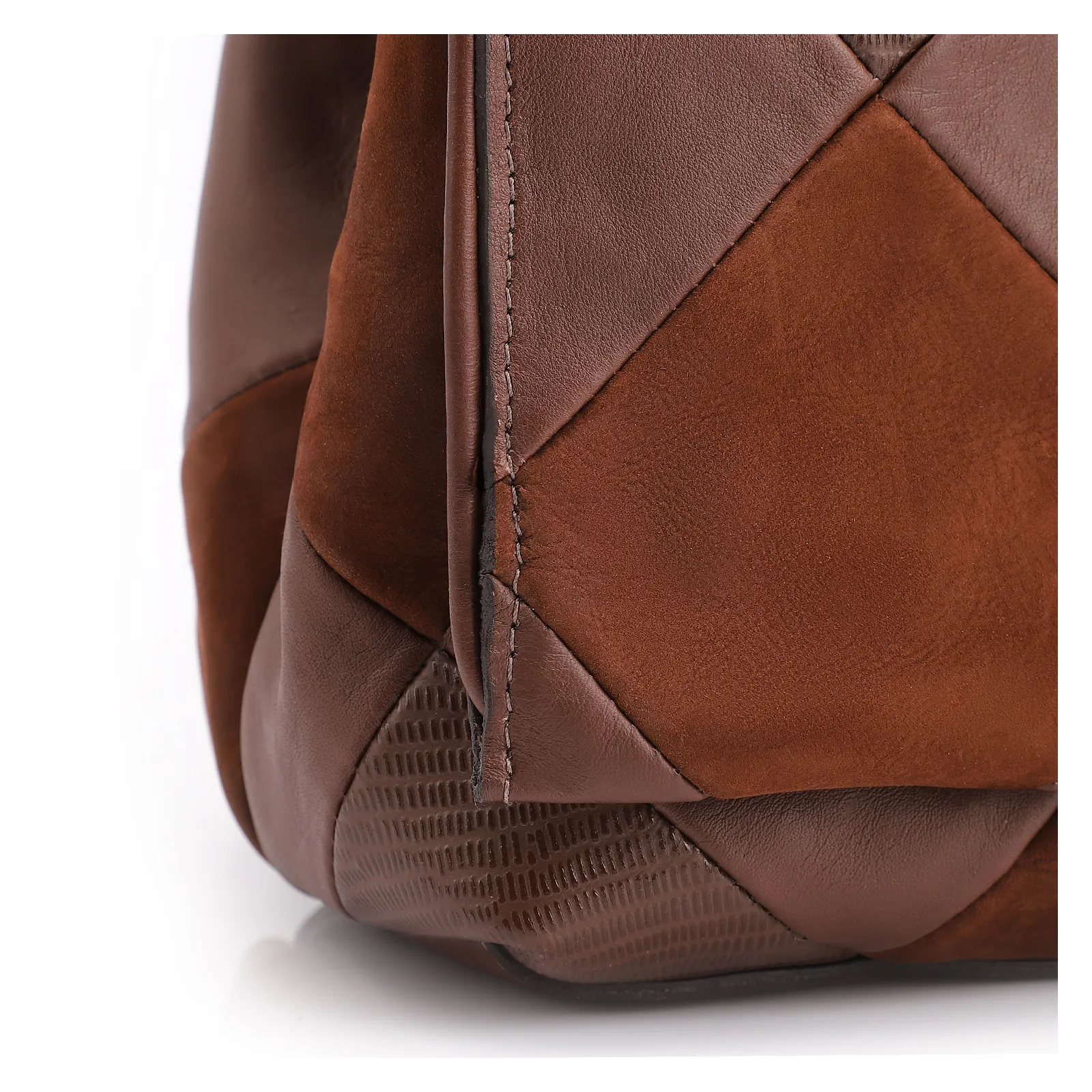 Bolsa De Ombro Patchwork Couro Marrom/Patcwork Marrom