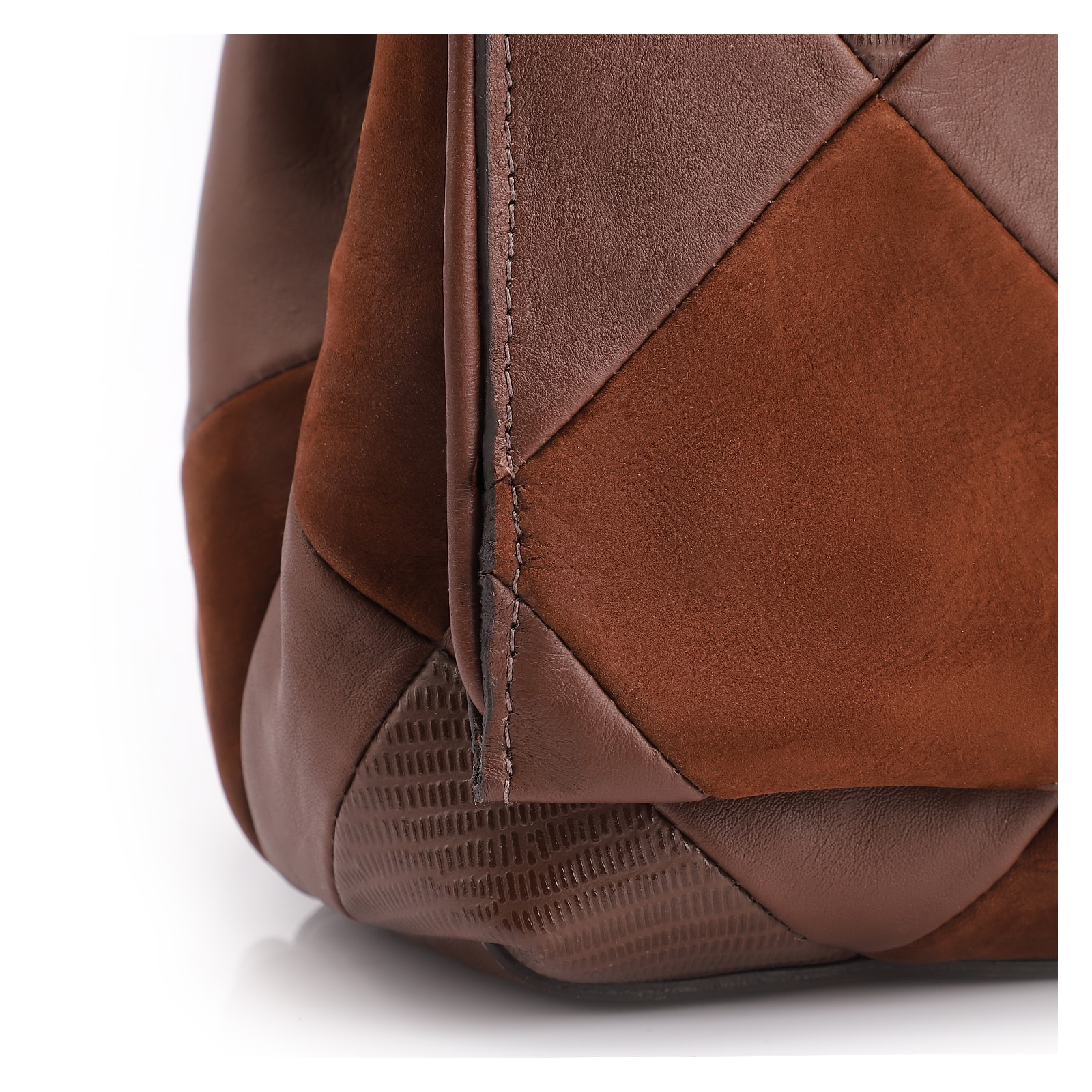 Bolsa De Ombro Patchwork Couro Marrom/Patcwork Marrom