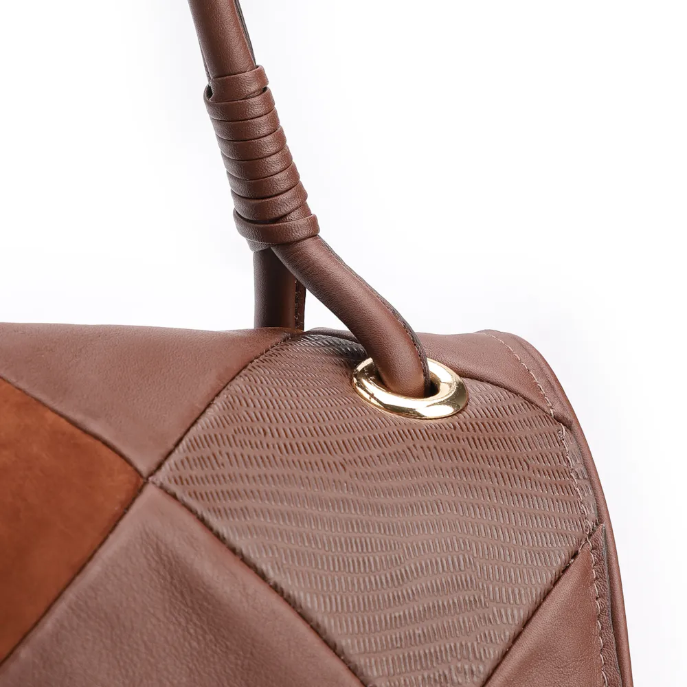Bolsa De Ombro Patchwork Couro Marrom/Patcwork Marrom - imagem 8