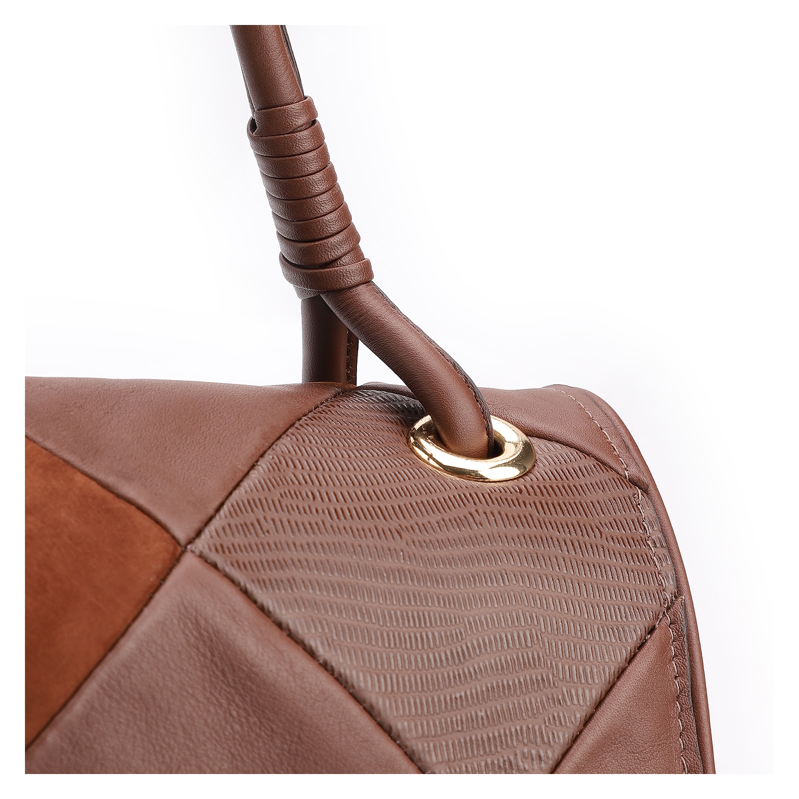 Bolsa De Ombro Patchwork Couro Marrom/Patcwork Marrom