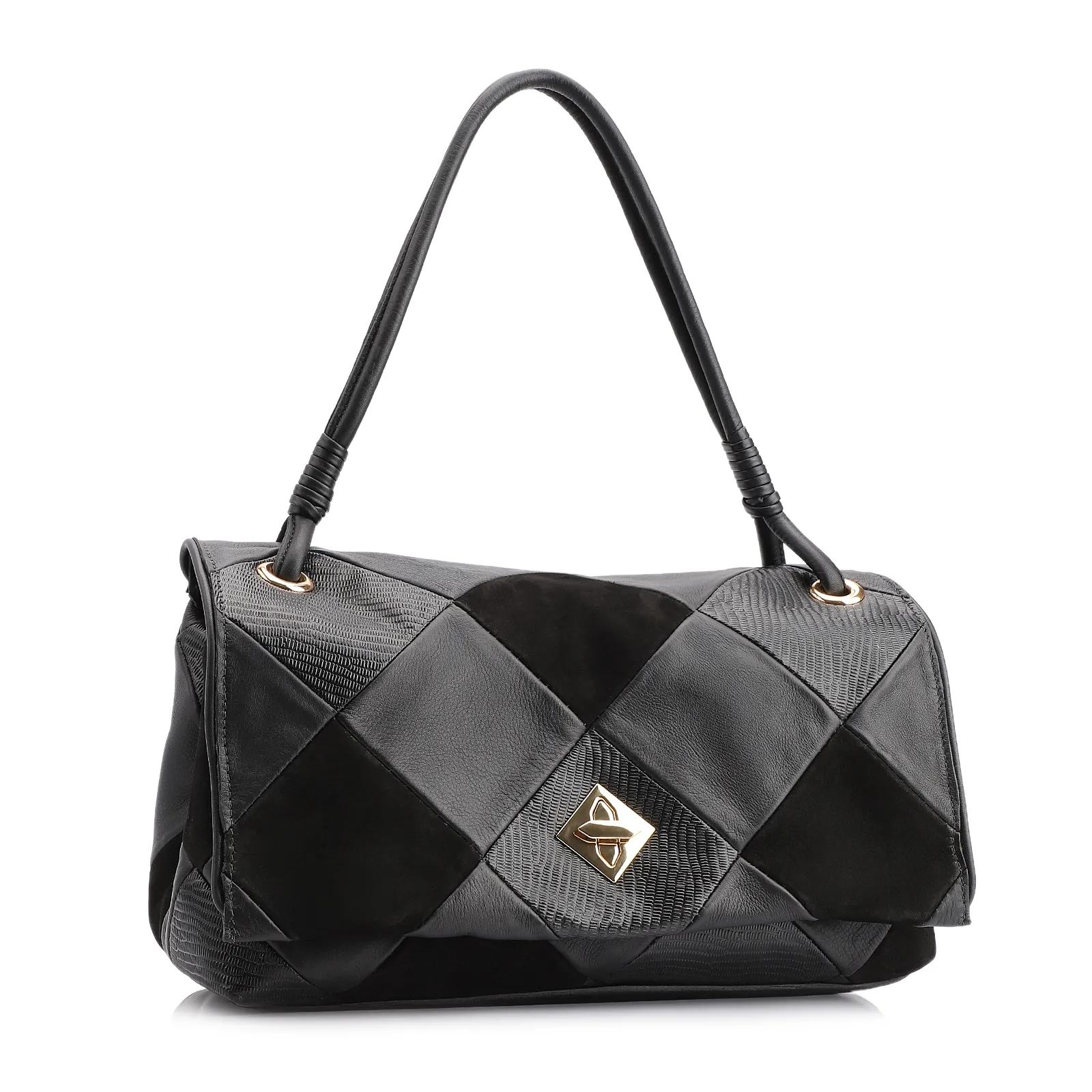 Bolsa De Ombro Patchwork Couro Preto