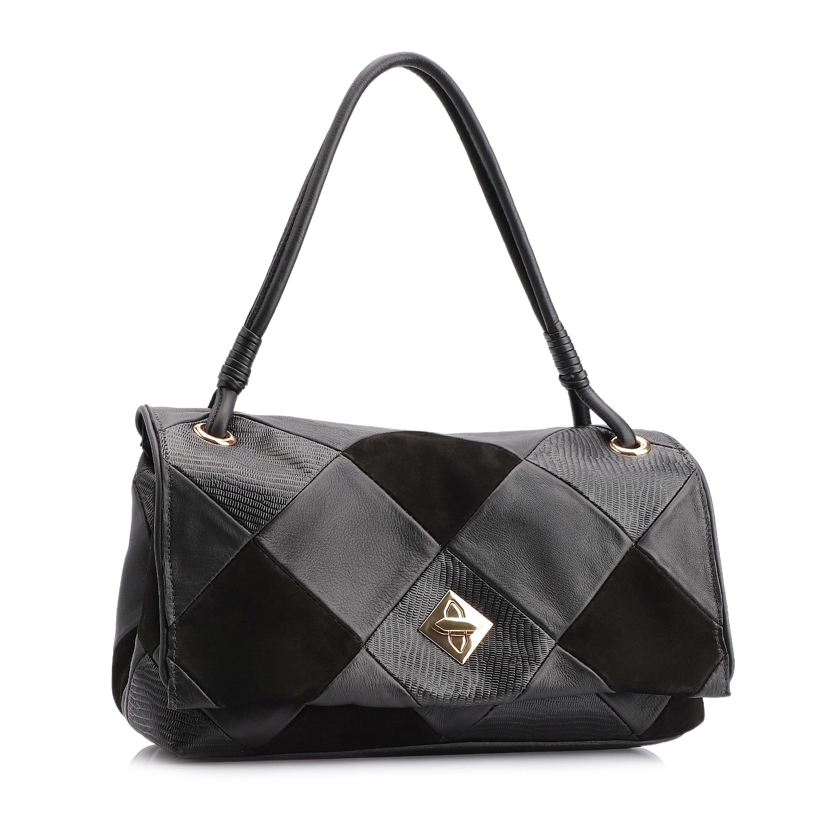 Bolsa De Ombro Patchwork Couro Preto