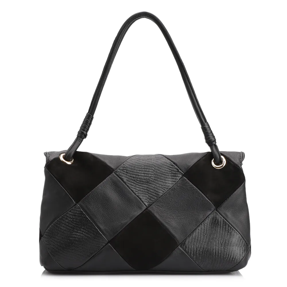 Bolsa De Ombro Patchwork Couro Preto - imagem 4