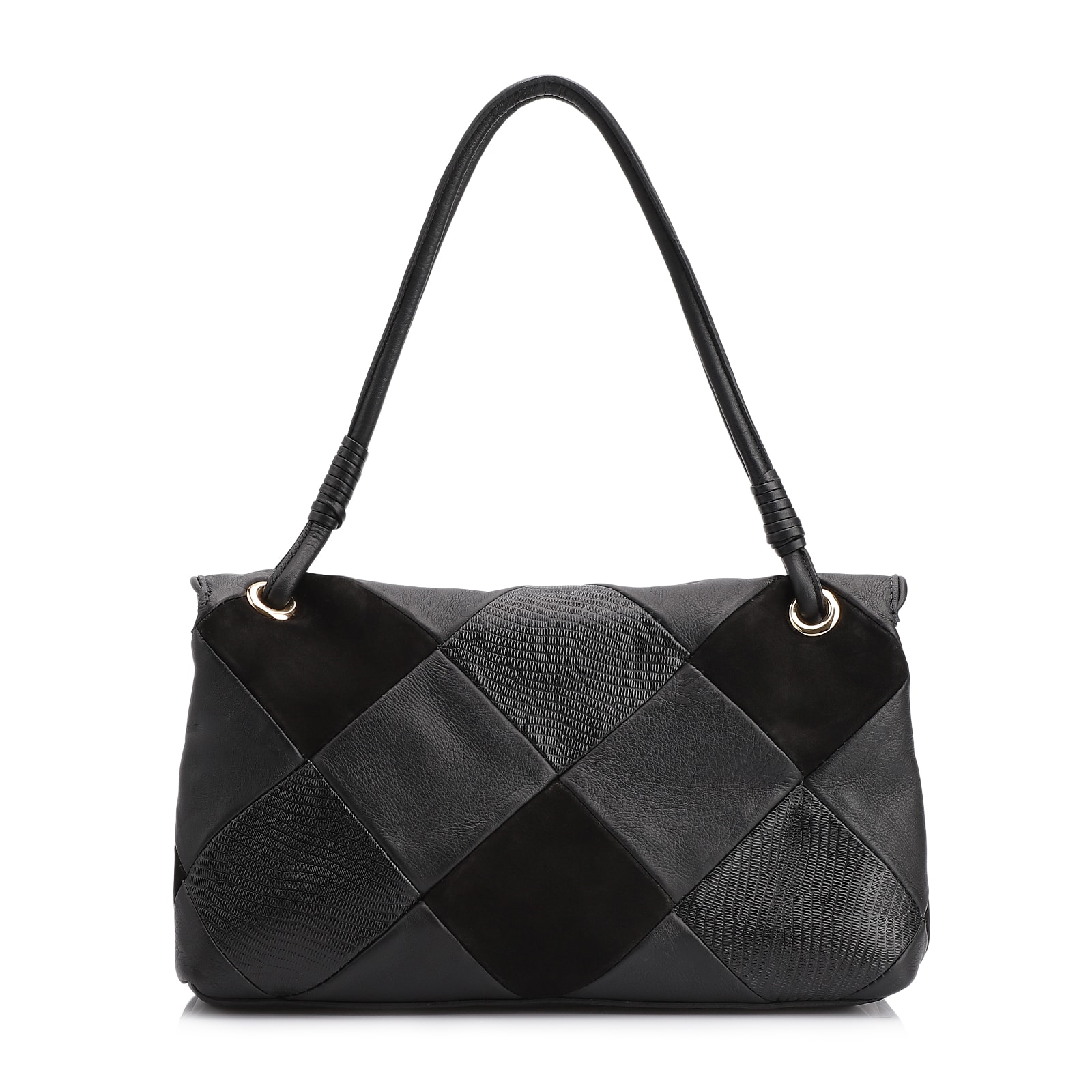 Bolsa De Ombro Patchwork Couro Preto