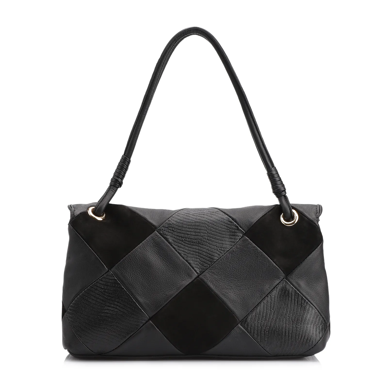 Bolsa De Ombro Patchwork Couro Preto