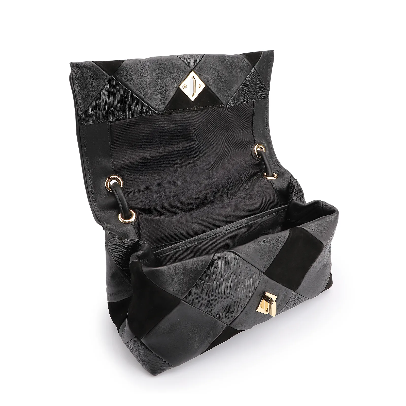Bolsa De Ombro Patchwork Couro Preto