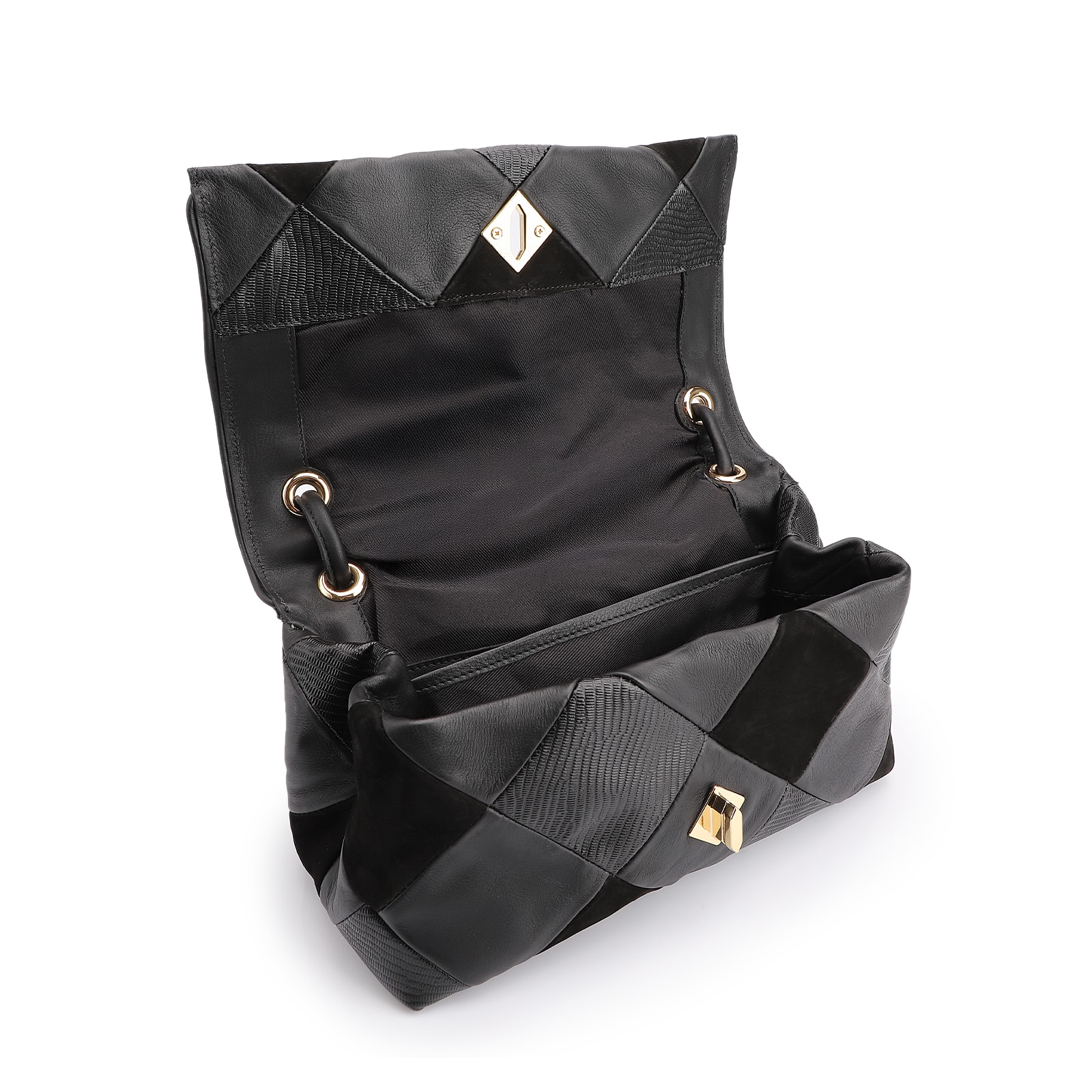 Bolsa De Ombro Patchwork Couro Preto