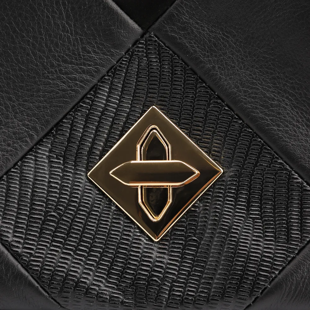 Bolsa De Ombro Patchwork Couro Preto - imagem 6
