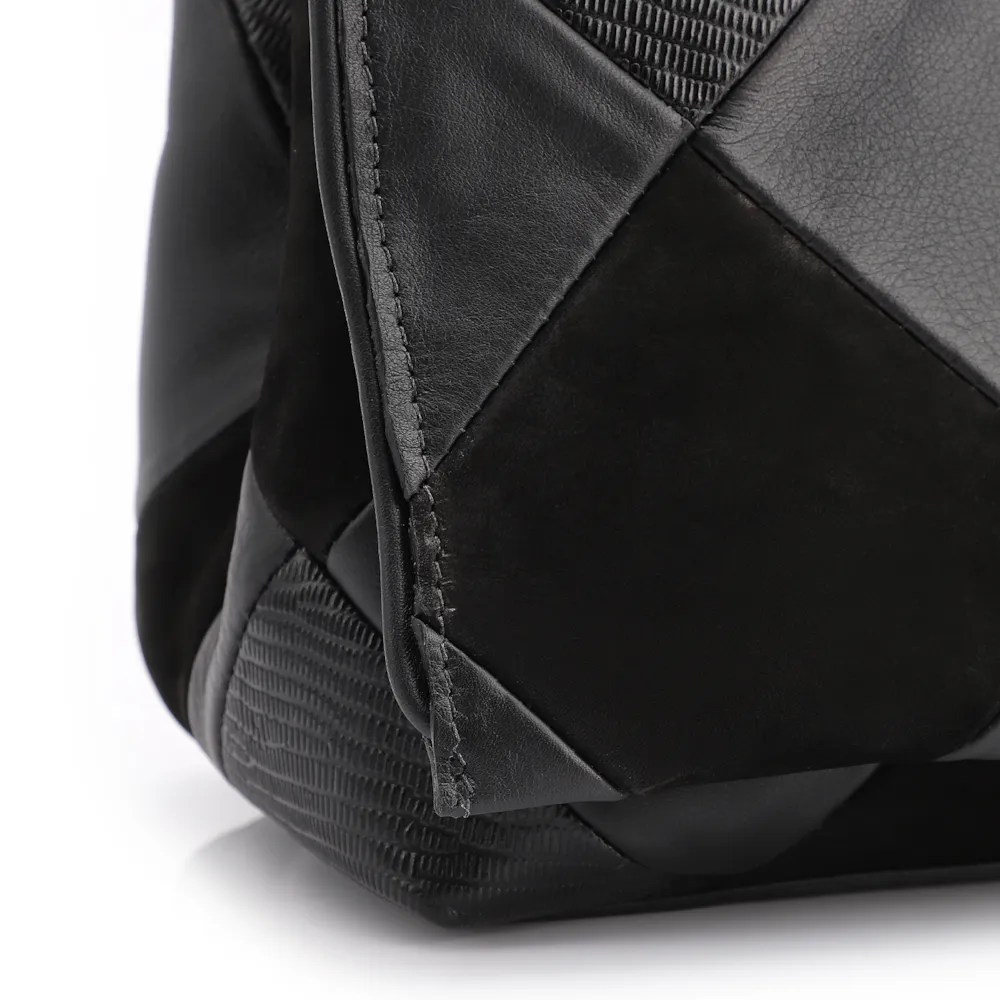 Bolsa De Ombro Patchwork Couro Preto - imagem 7