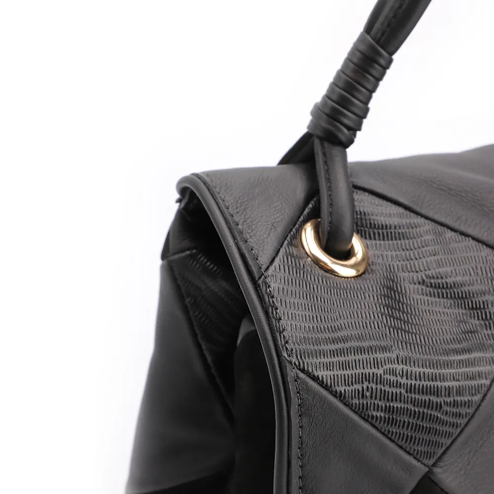 Bolsa De Ombro Patchwork Couro Preto - imagem 8
