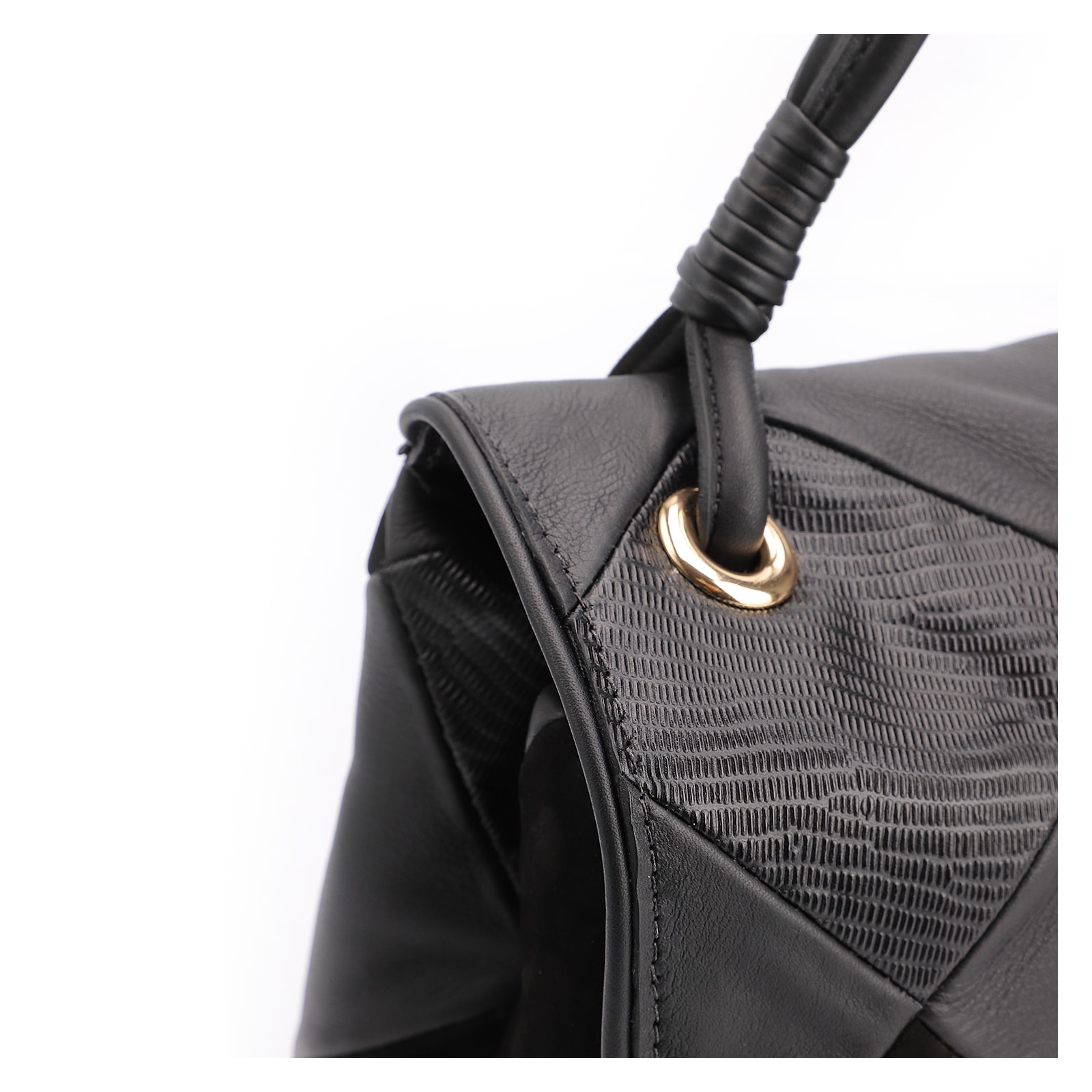 Bolsa De Ombro Patchwork Couro Preto