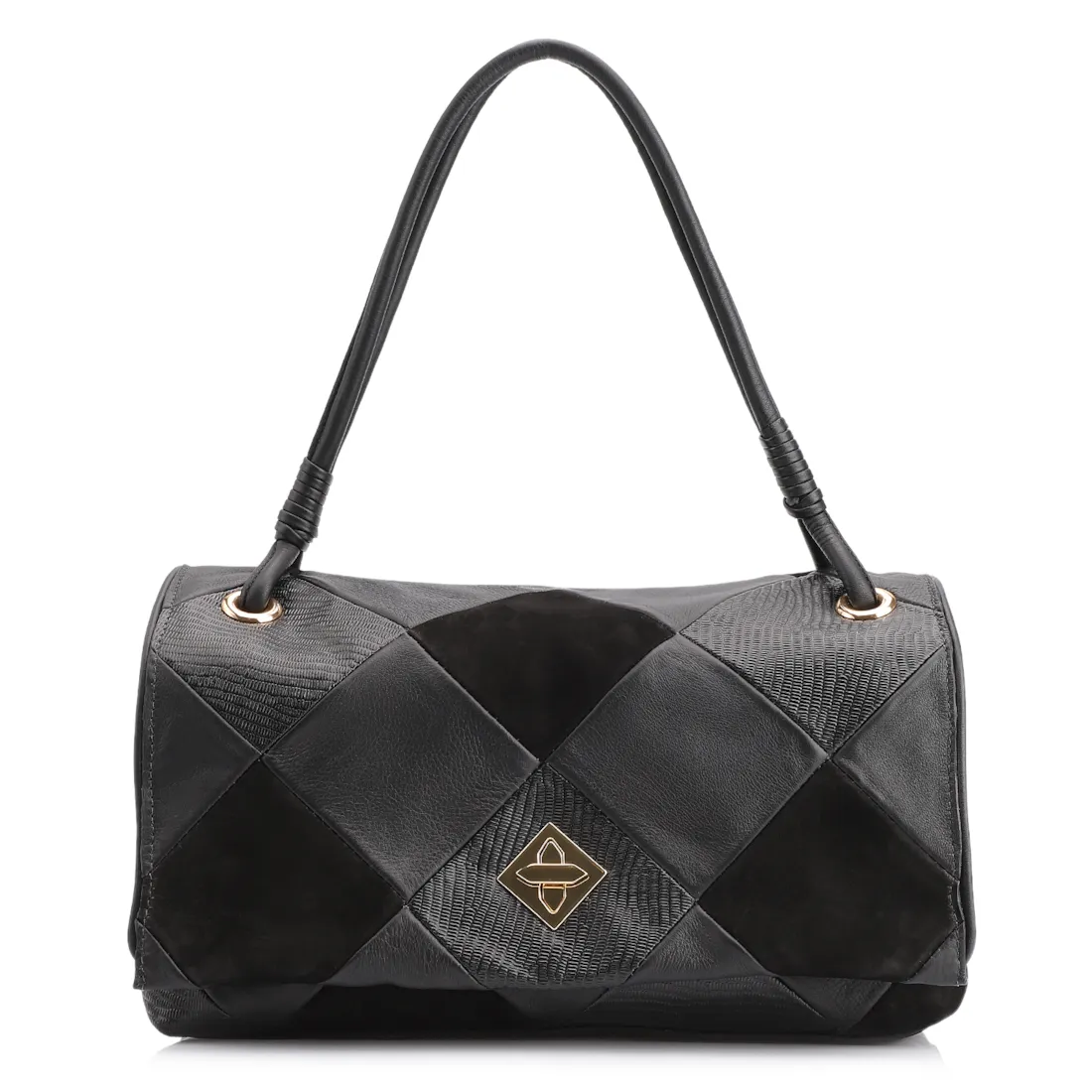 Bolsa De Ombro Patchwork Couro Preto