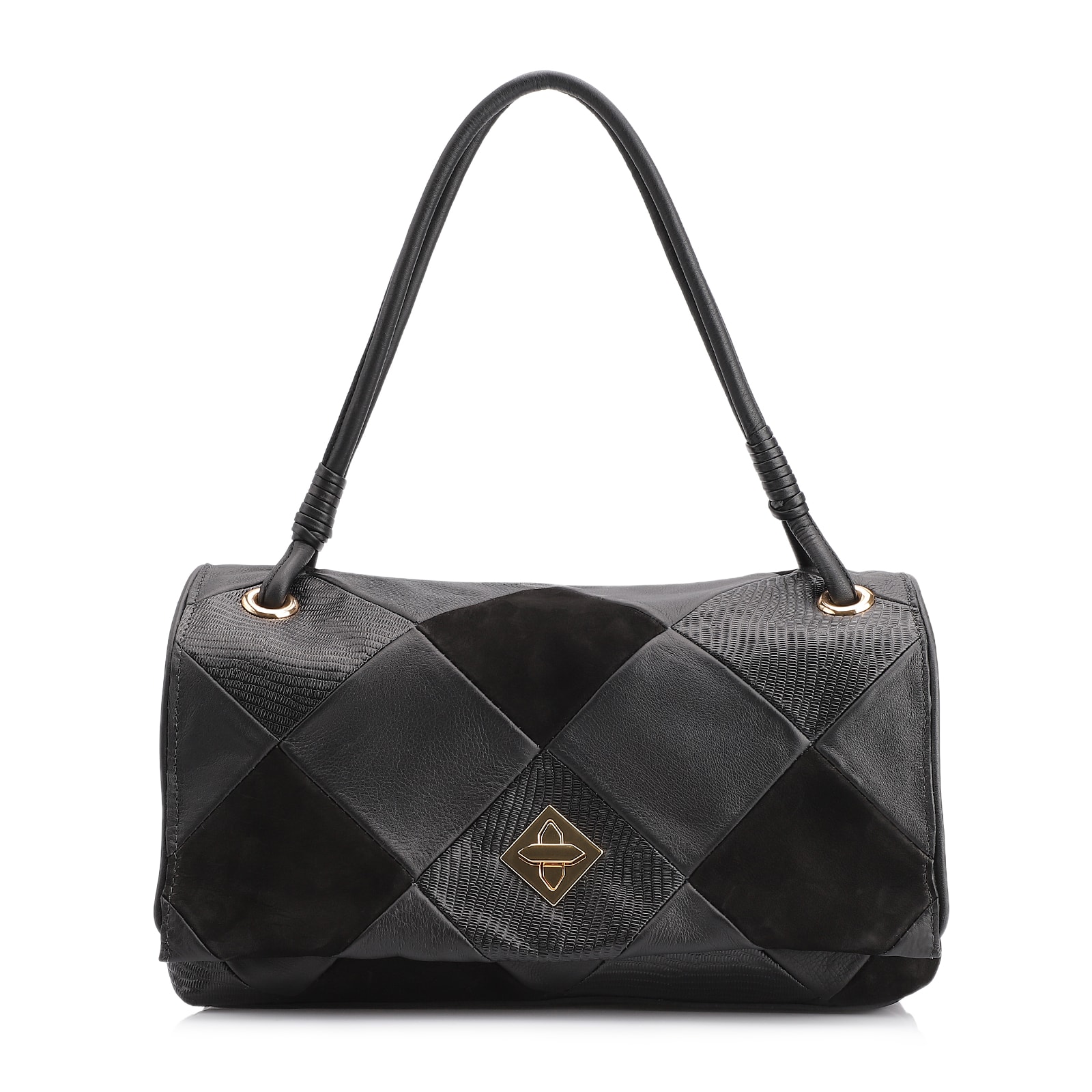 Bolsa De Ombro Patchwork Couro Preto