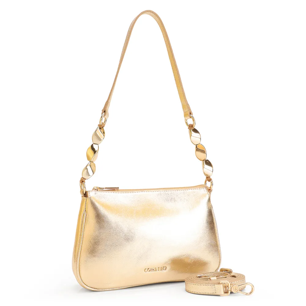 Bolsa De Ombro Pedras Couro Dourado - imagem 3