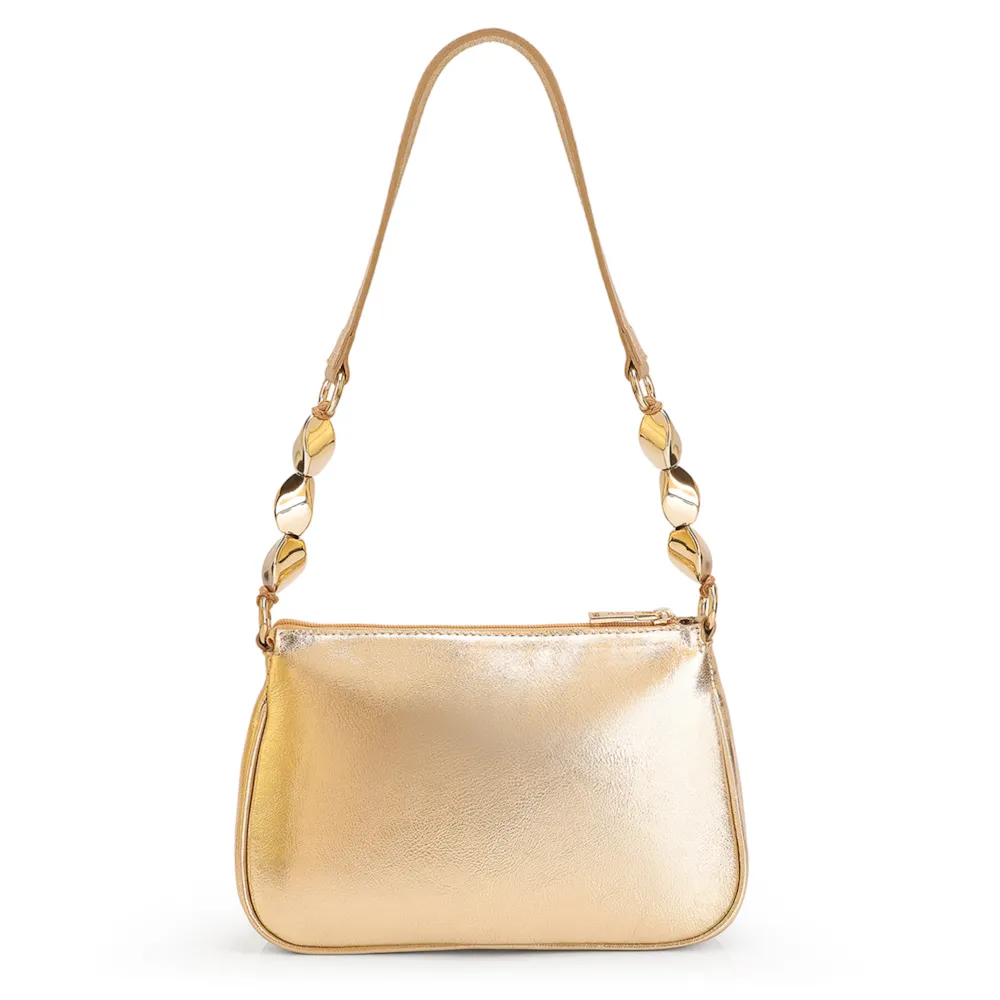 Bolsa De Ombro Pedras Couro Dourado - imagem 4