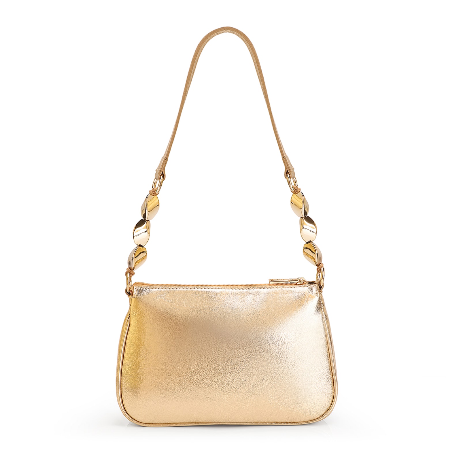 Bolsa De Ombro Pedras Couro Dourado
