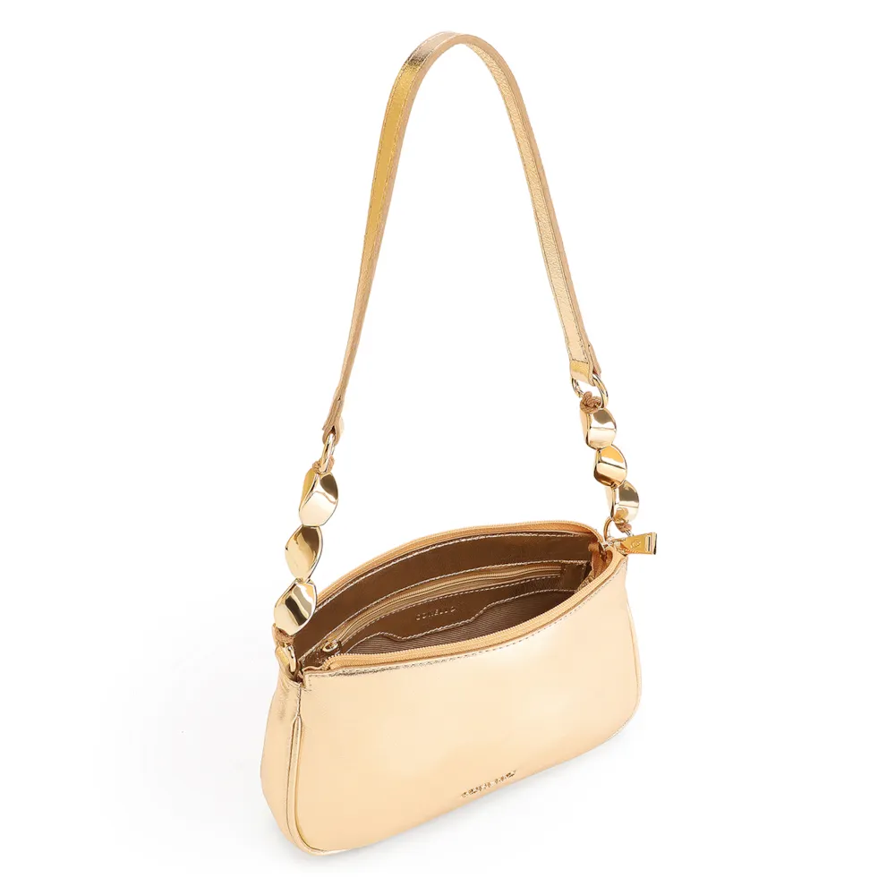 Bolsa De Ombro Pedras Couro Dourado - imagem 5
