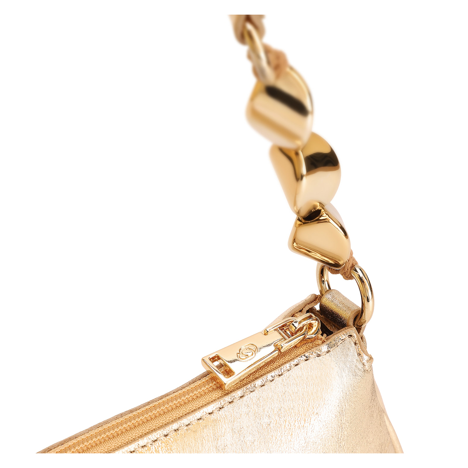 Bolsa De Ombro Pedras Couro Dourado