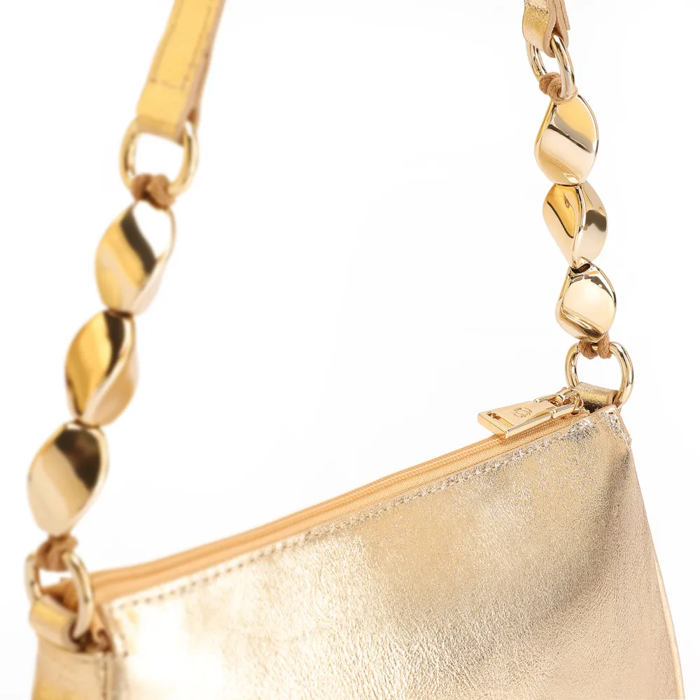 Bolsa De Ombro Pedras Couro Dourado - imagem 8