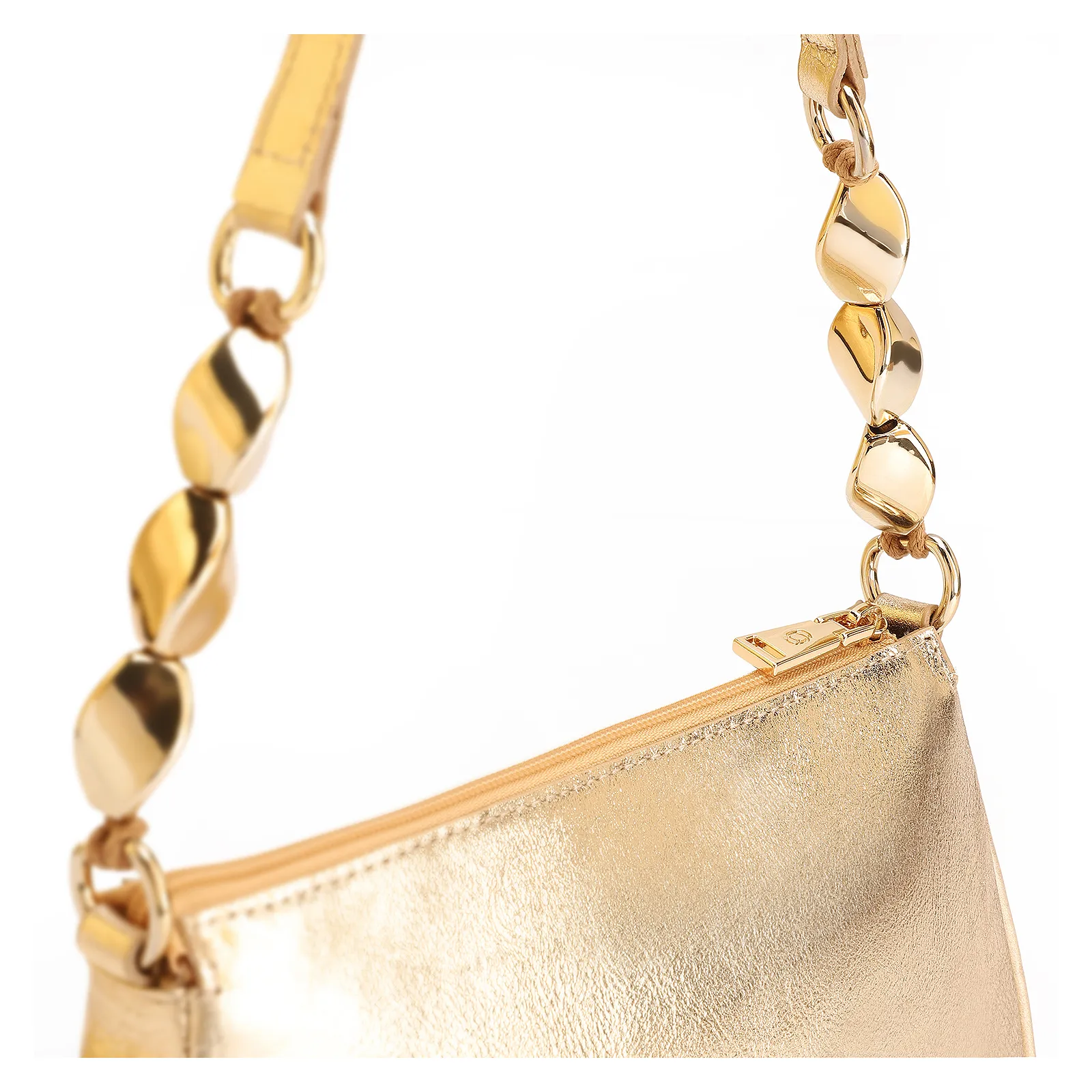 Bolsa De Ombro Pedras Couro Dourado