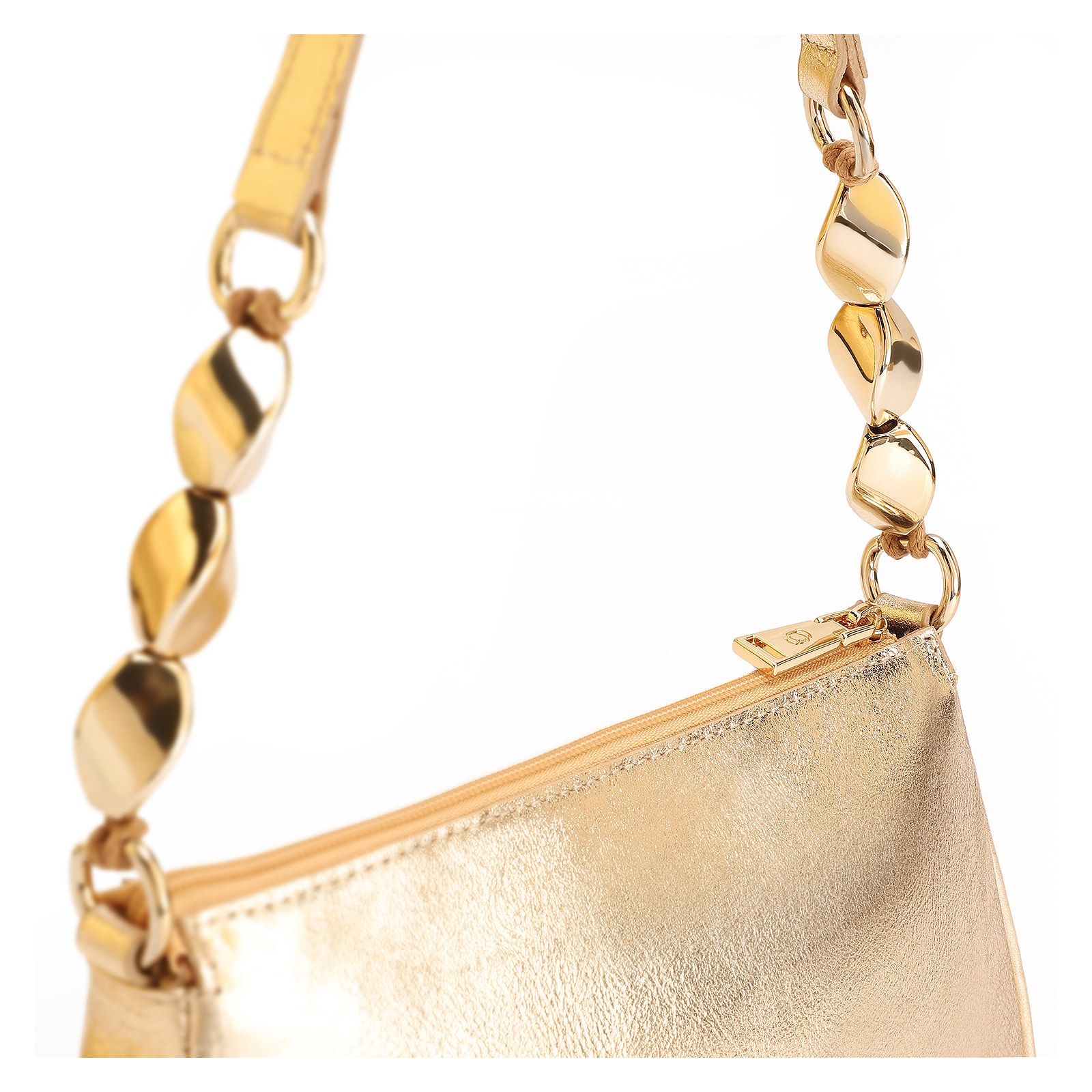 Bolsa De Ombro Pedras Couro Dourado