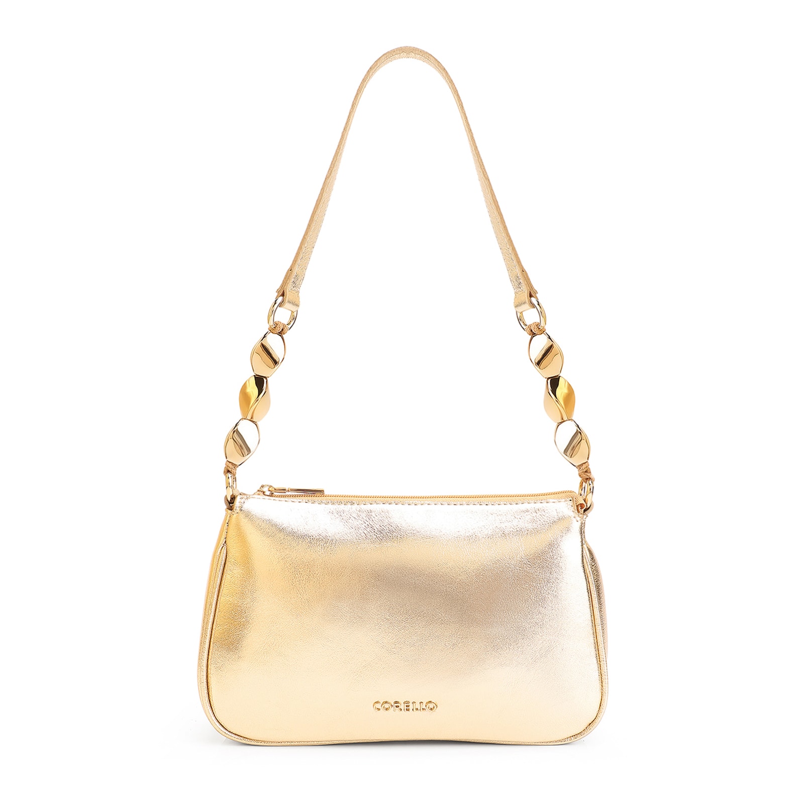 Bolsa De Ombro Pedras Couro Dourado